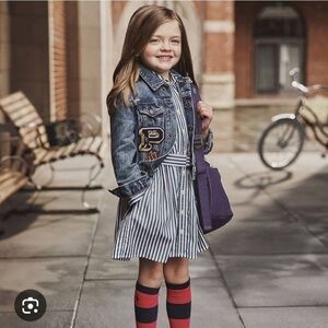 Polo By Ralph Lauren Blue & White Striped Girls Preppy Shirt Dress
